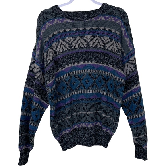 Vintage CHAPEL HILL Acrylic/Wool Blend Crewneck Sweater Geometric Stripes XL 90s